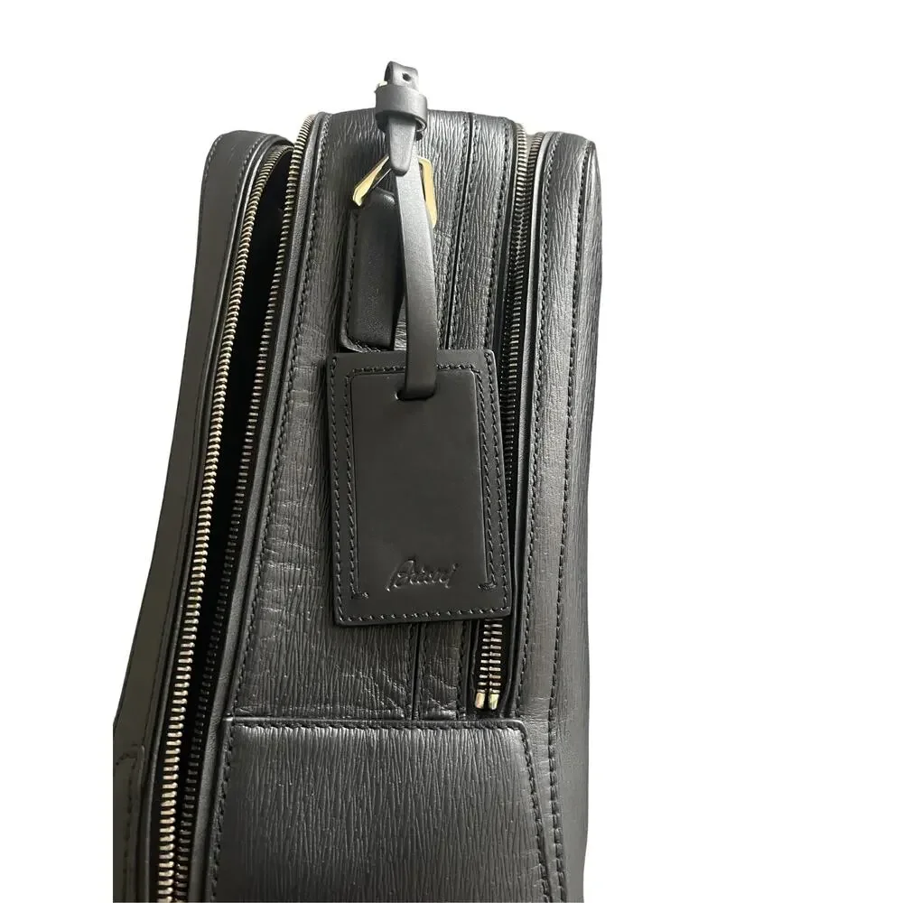$5,500 NWT Brioni Black Grained Scratched Resistance Leather Briefcase